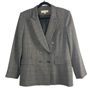 Vintage Lord & Taylor Grey plaid printed double breast shoulder padded blazer 16